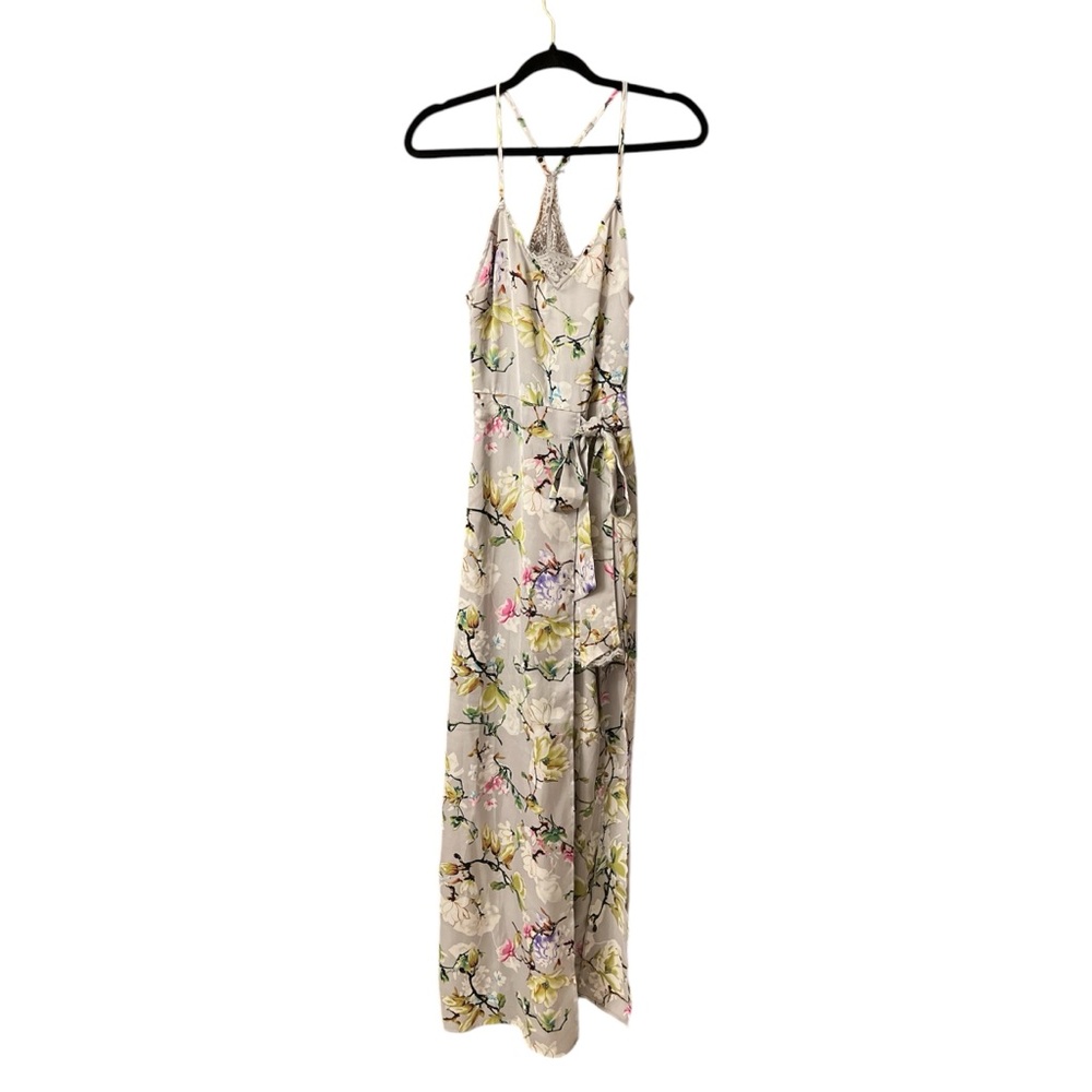Lo posh gray floral satin slip dress